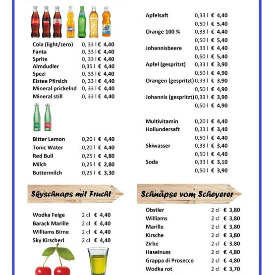 Speisekarte Skyrest 